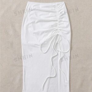 Ruched midi drawstring split skirt